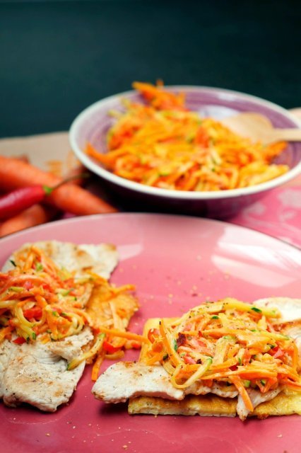 Schnelles Low Carb Asiagemüse mit Hähnchen, Paprika und Zucchini