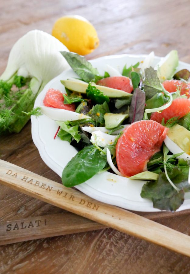 Gesunder Paleo-Salat mit Grapefruit, Fenchel, Avocado und Minze