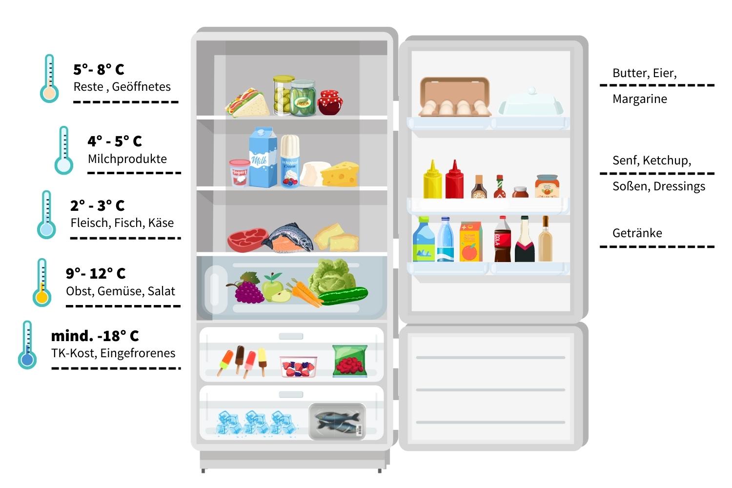 Temperaturzonen eines Kühlschranks