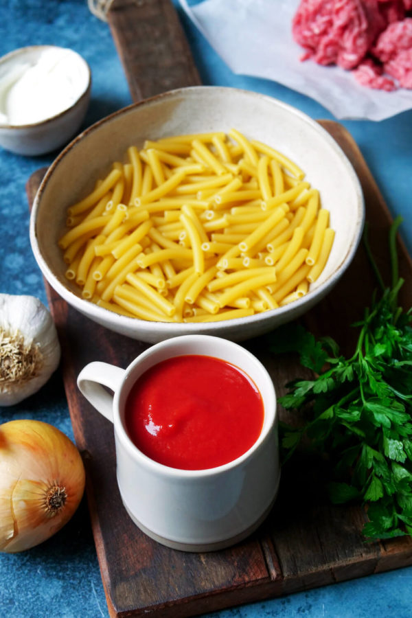 Makkaroni Nudeln mit Tomatensauce und Hackfleisch