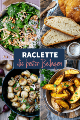 Beilagen zum Raclette, wie Salate, Kartoffeln und Brot