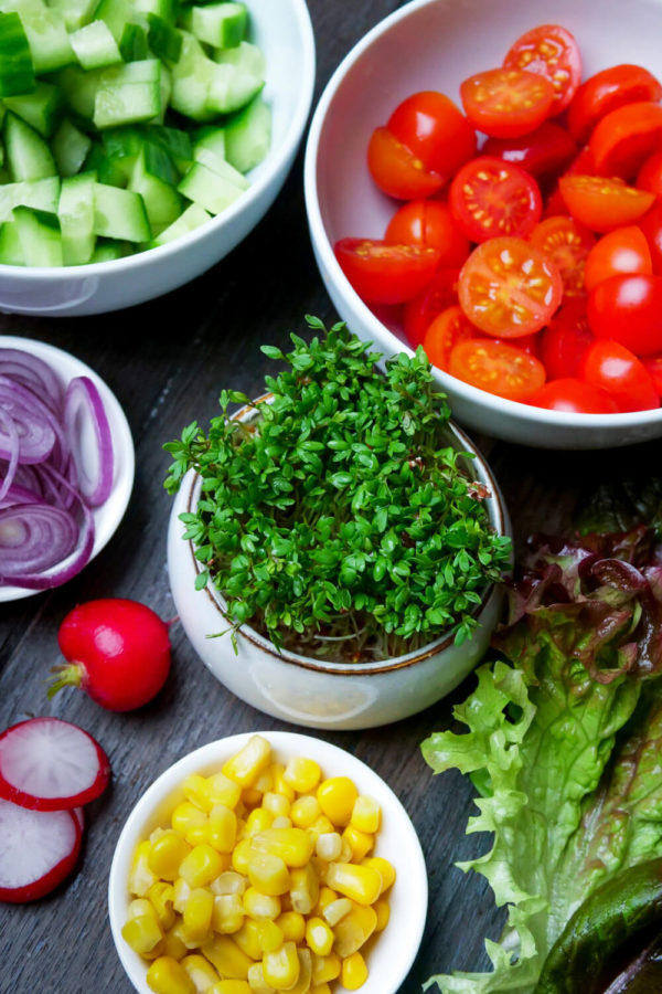 Salatzutaten für einen gemischten Salat