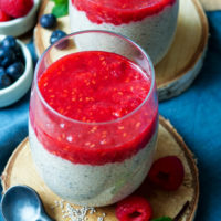 Chia-Pudding mit Fruchtmus im Glas