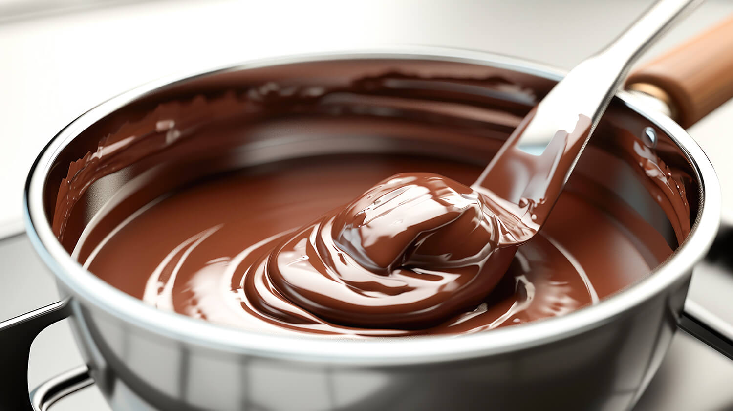 Geschmolzene Schokolade in Metallschüssel